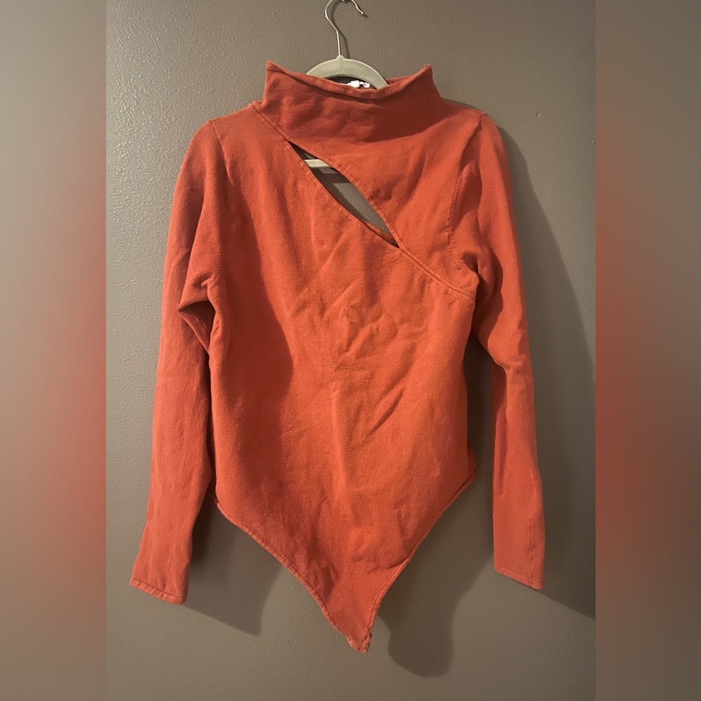 Good American Asymmetrical Long Sleeve Top in Orange